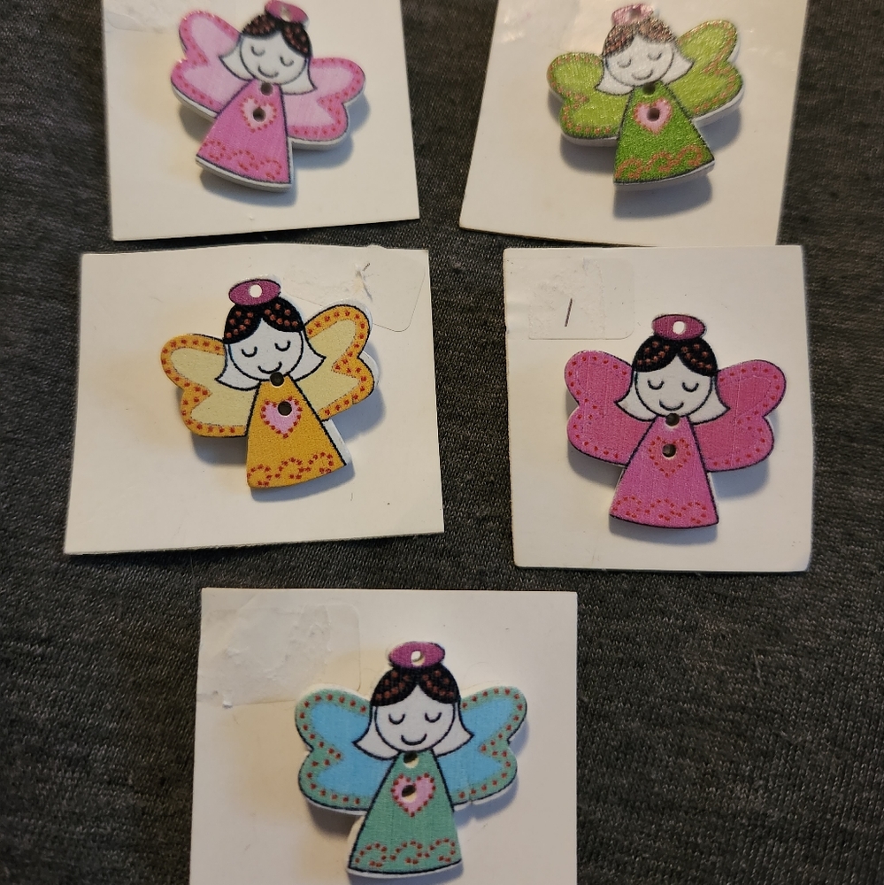 Lot of 5 Handcrafted Button Angels Pins